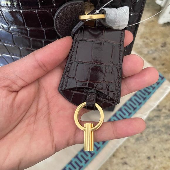 Tory Burch Women's Lee Radziwill Double Bag Handbag Embossed Pumpernickel - Picture 9 of 17